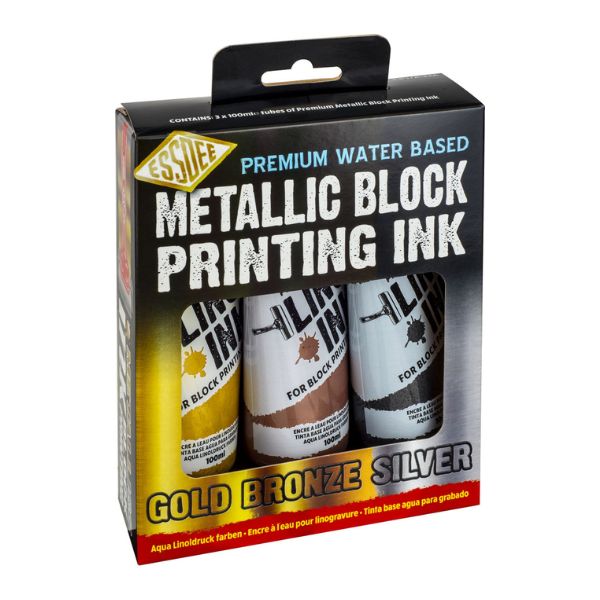 ESSDEE Premium - Sada metalických barev na linoryt 3x100 ml (zlato, stříbro, bronz)