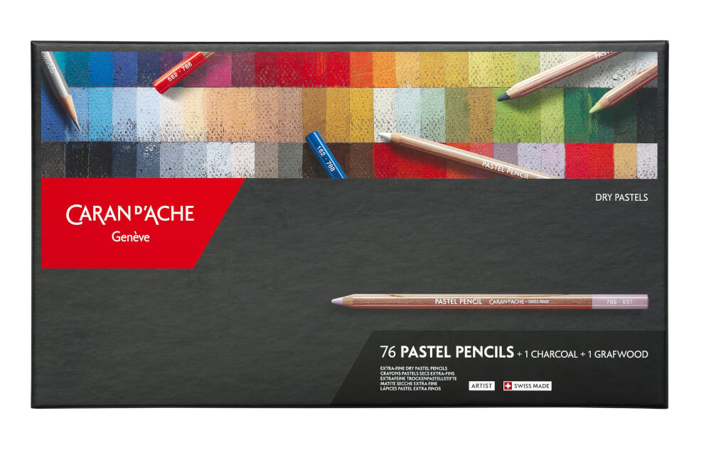Caran D'Ache Umělecké suché pastely v tužce 76 barev, tužka, uhel, kartonový box
