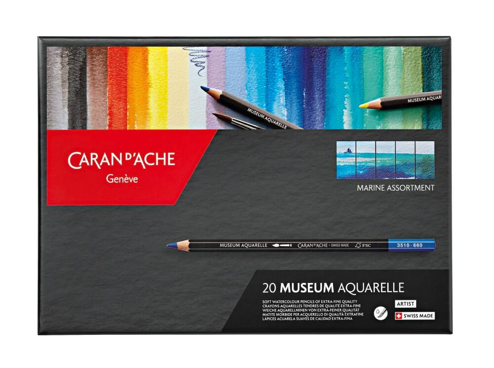 Levně Caran D'ache Museum Marine Umělecké akvarelové pastelky, 20 barev, šestihranné, kartonový box