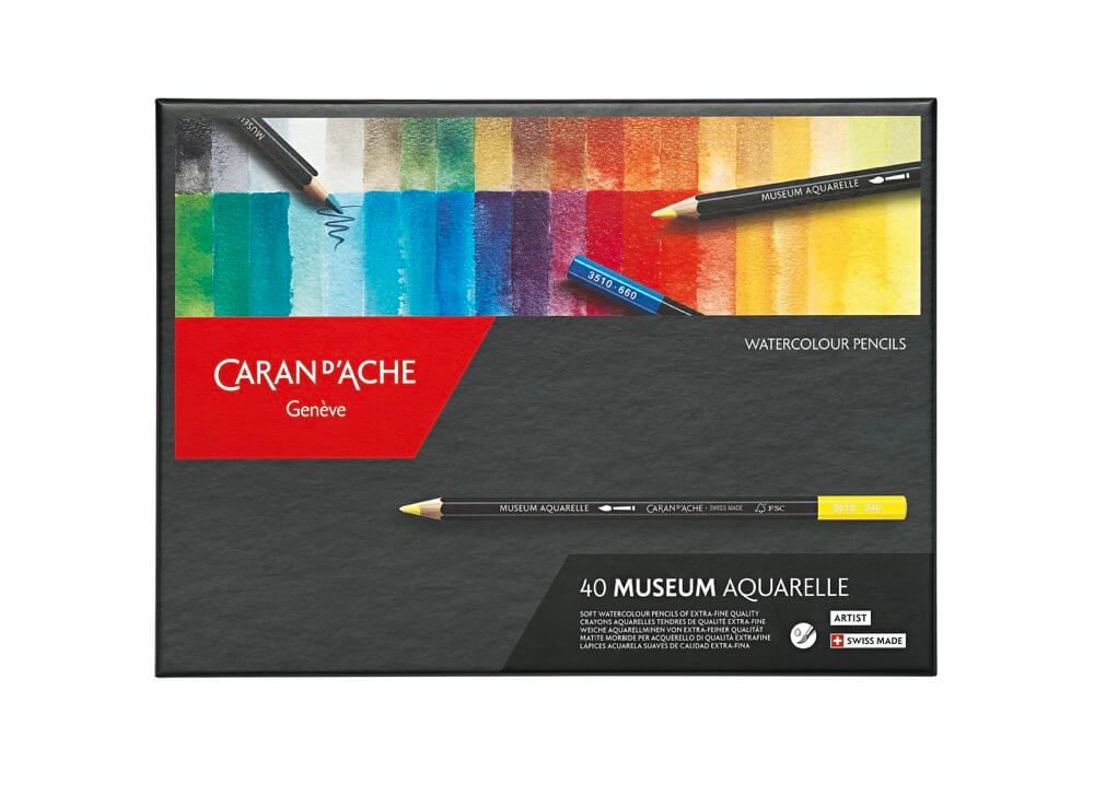 Caran D'ache Museum Umělecké akvarelové pastelky, 40 barev, šestihranné, kartonový box