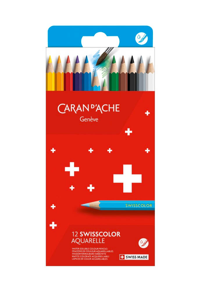 Levně Caran D'ache Swisscolor akvarelové pastelky 12 barev, kartonová krabička