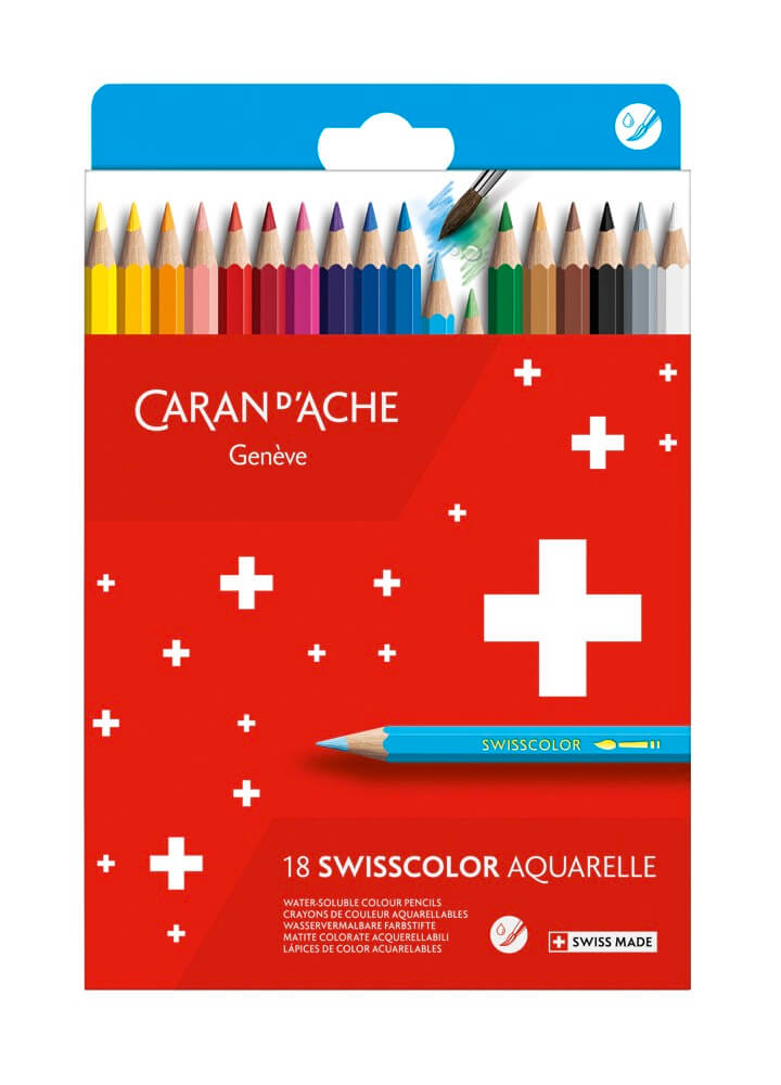 Caran D'ache Swisscolor akvarelové pastelky 18 barev, kartonová krabička