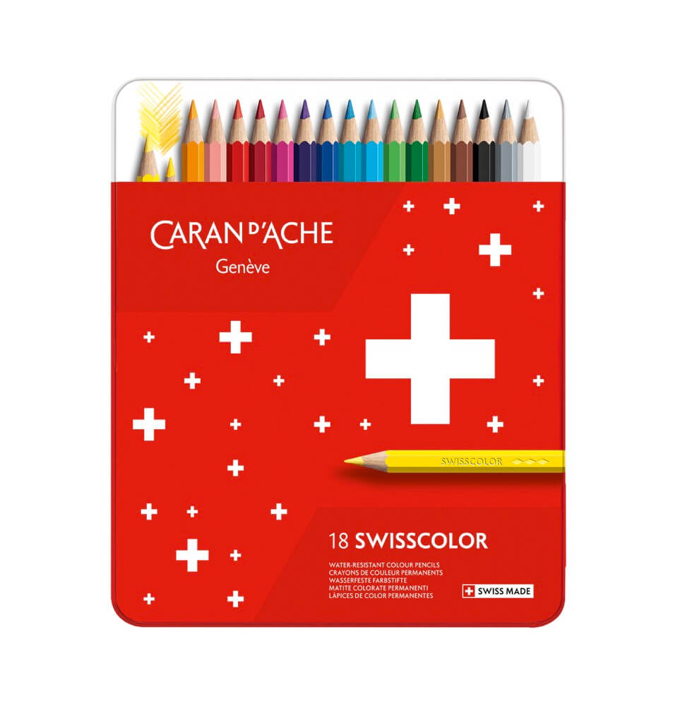 Caran D'ache Swisscolor permanentní pastelky 18 barev, plechová krabička