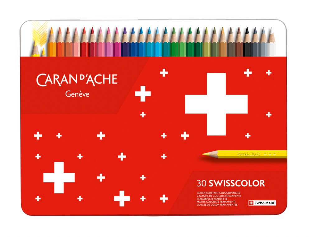 Caran D'ache Swisscolor permanentní pastelky 30 barev, plechová krabička