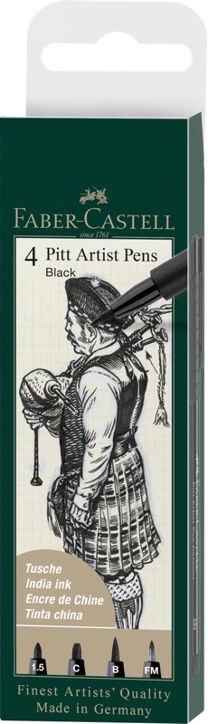 Faber-Castell Pitt Artist Pens sada 4 ks různé hroty, černý inkoust