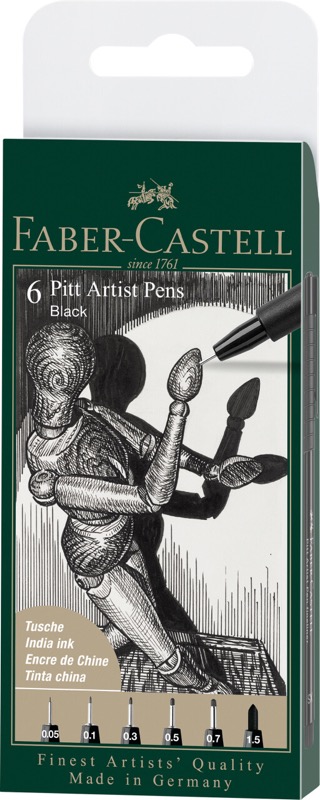 Faber-Castell Pitt Artist Pens sada 6 ks různé hroty, černý inkoust