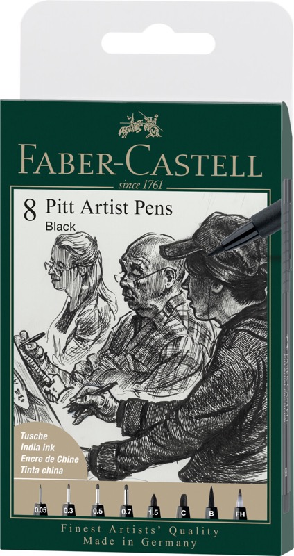 Faber-Castell Pitt Artist Pens sada 8 ks různé hroty, černý inkoust