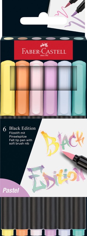 Levně Faber-Castell Black Edition Sada 6 fixů s měkkým štětcovým hrotem, pastelové barvy