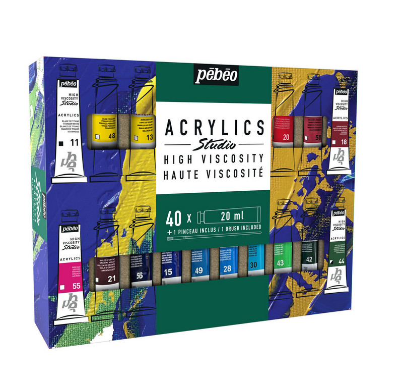 Levně Pébéo Akrylové barvy Studio Acrylic sada 40 x 20 ml + štětec, nový obal
