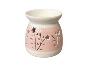 Keramická aroma lampa s květy růžová /J