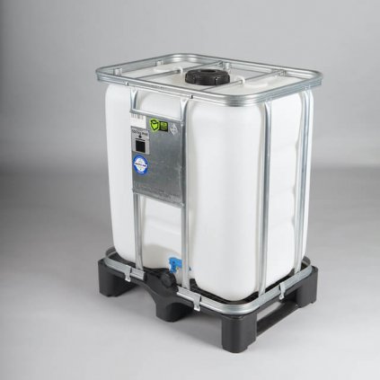 IBC kontejner  300 L plast -  ocelová klec, plastová paleta, s UN certifikací, nový