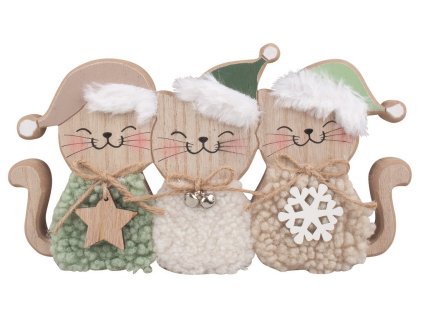 Kočky s kožíškem dřevěné 25x14cm