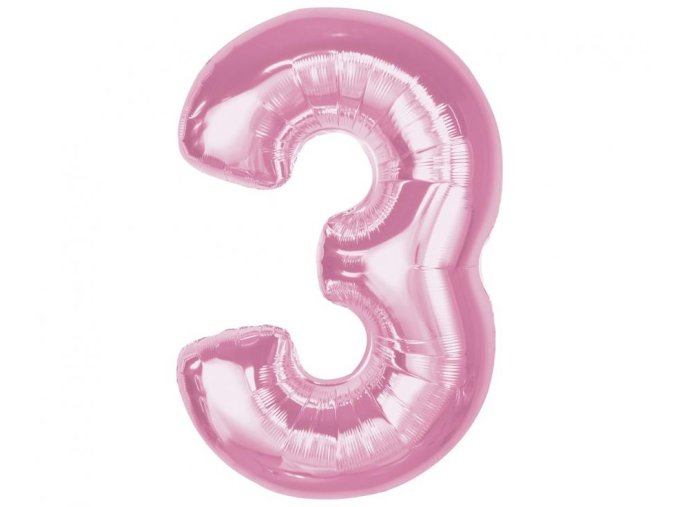 Balon foliový číslice 3 SVĚTLE RŮŽOVÁ 92cm