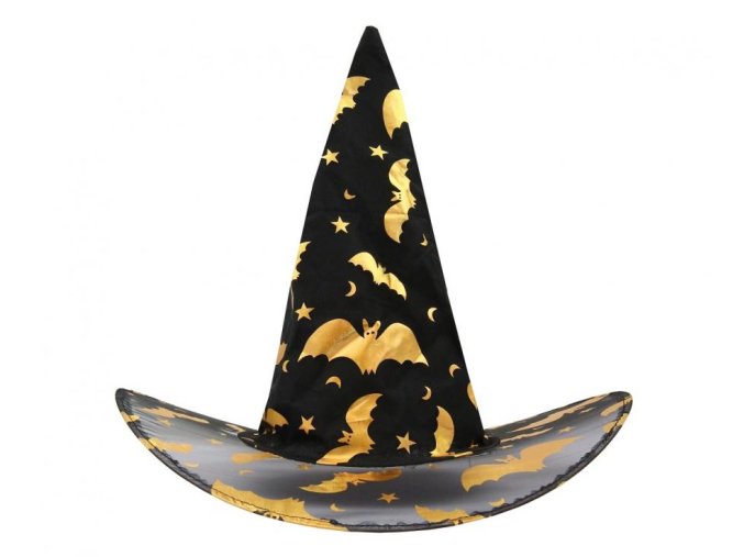 Klobouk čarodějnický se zlatými netopýry