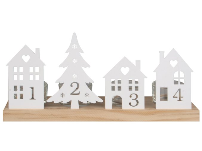 Adventní svícen s kovovými dekoracemi a čísly