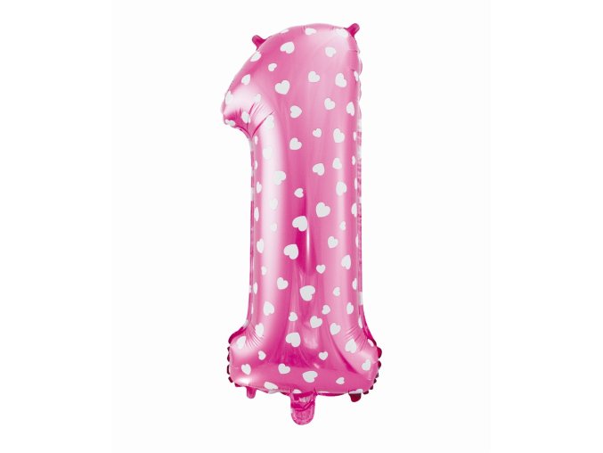 balon foliowy cyfra 1 rozowa w serca 26