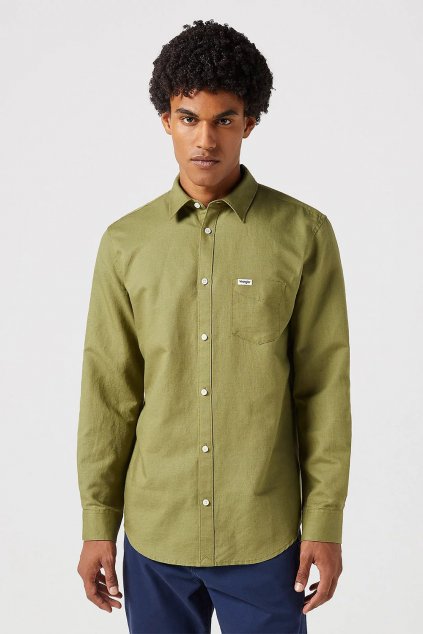 Pánska košeľa Wrangler® LONG SLEEVE ONE POCKET SHIRT IN CAPULET OLIVE 112352134