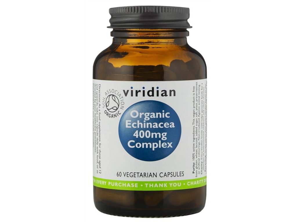 Viridian Organic Echinacea 400mg Complex 60 kapslí  + ZDARMA tester produktu (protein, nakopávač, tyčinka)
