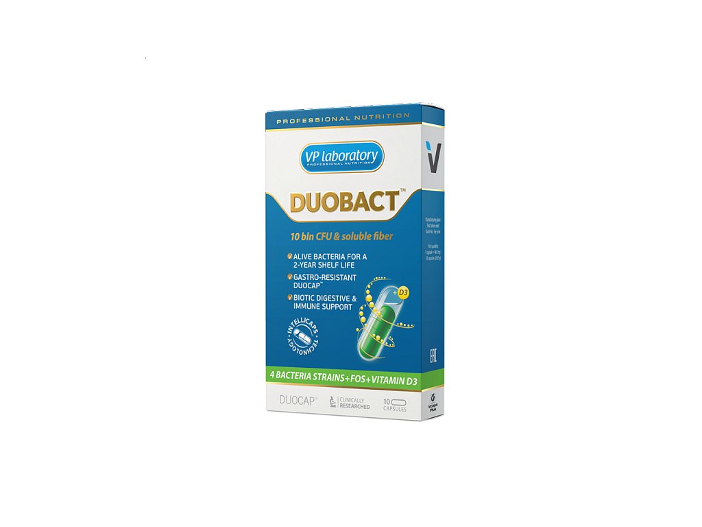 VPLab Duobact biotic digestive immune support 10 capsules, 4 kmeny aktivních bakterií s vitaminem D3 a vlákninou