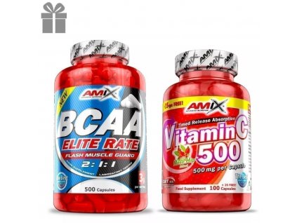 Amix BCAA ELITE RATE 500 kapslí + Vitamin C 500mg 125 kapslí