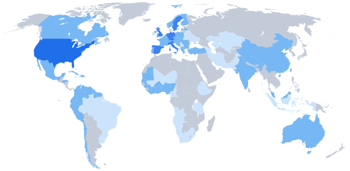 celosvětová mapa uživatelů RealVNC