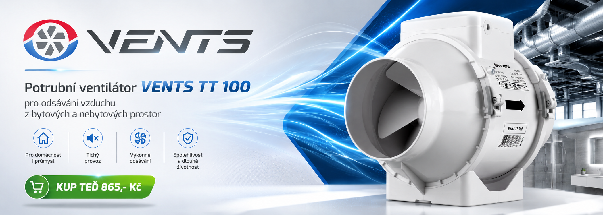 Ventilátory do potrubí Vents TT 100