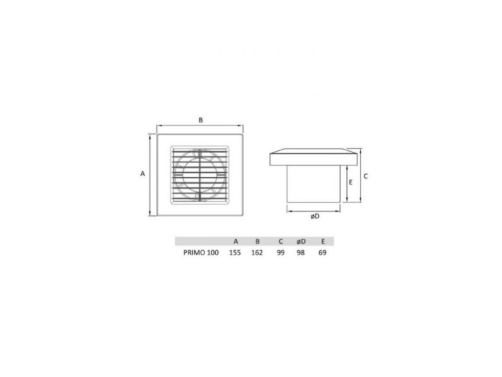 Ventilátor koupelnový se žaluzií a časovačem PRIMO base AT 100 IPX4 -  vzduchotechnika-ventilatory.cz