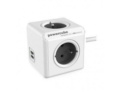 POWERCUBE zásuvka rozbočovač 4x240V  plus  2xUSB, 1.5 m, šedá