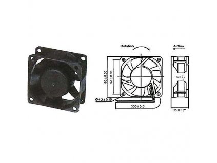 Ventilátor přístrojový  12V/ 60x 60 x25 mm 4000 ot/min