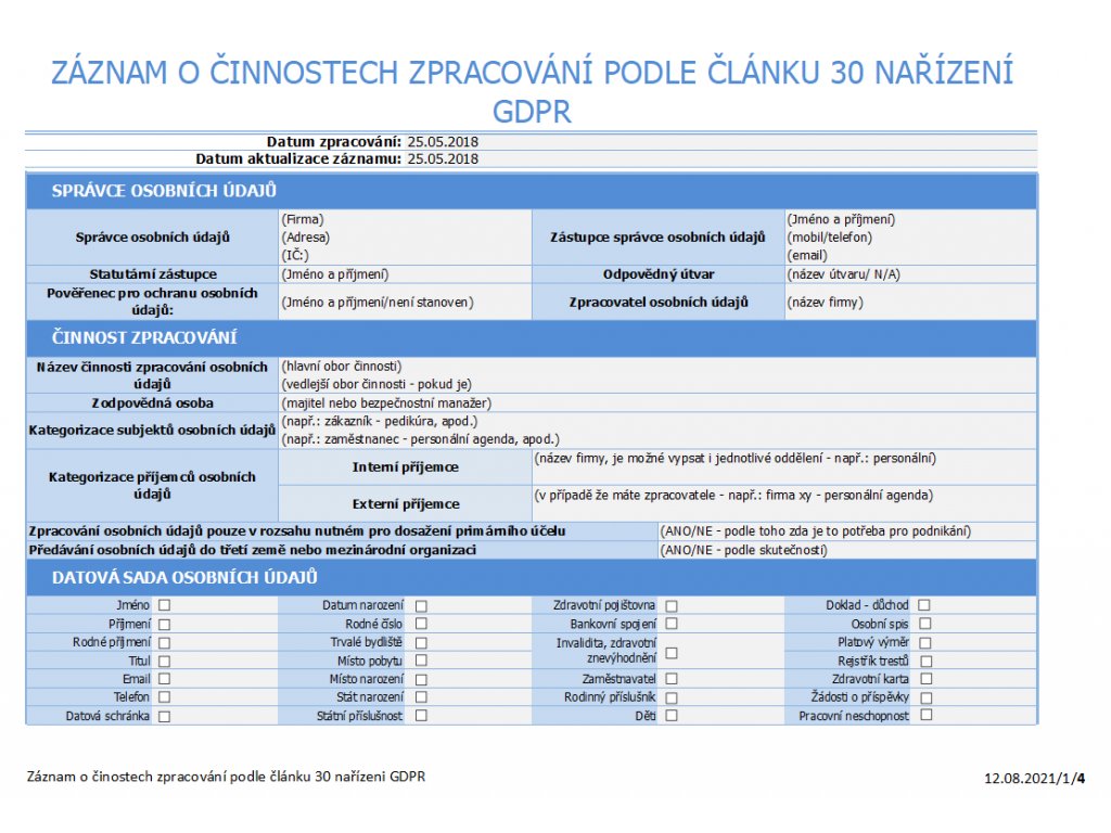 Záznam o činnostech