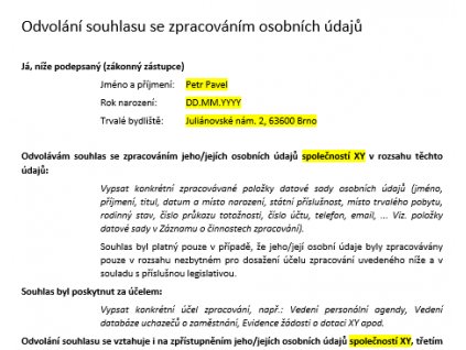 Odvolání souhlasu univerzální