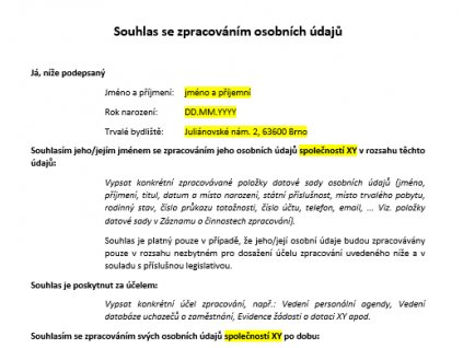 Souhlas se zpracováním