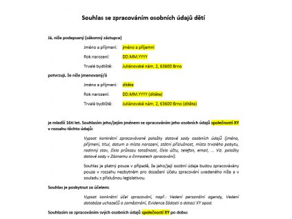 Souhlas se zpracováním dítě