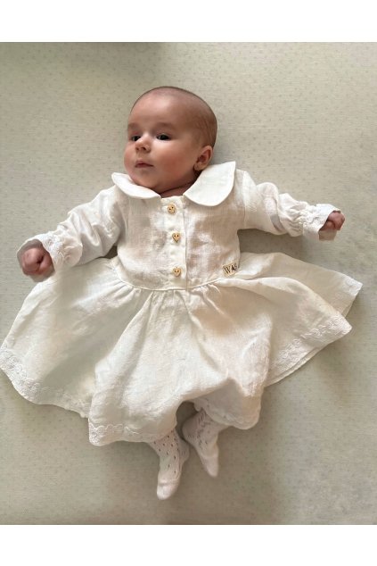 Detské ľanové šaty s čipkou