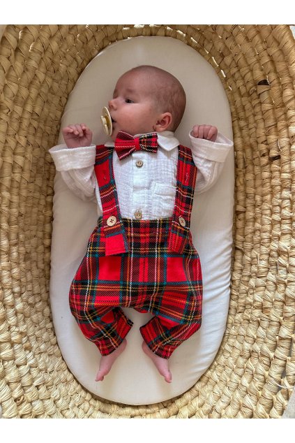 Vianočná košeľa/body s motýlikom a nohavice na traky