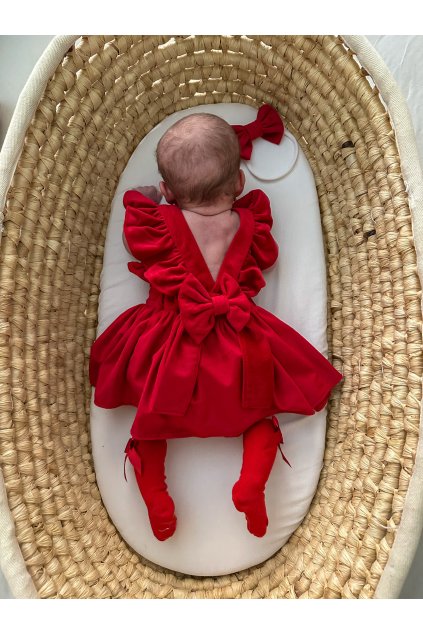 Vianočné zamatové šaty s mašľou