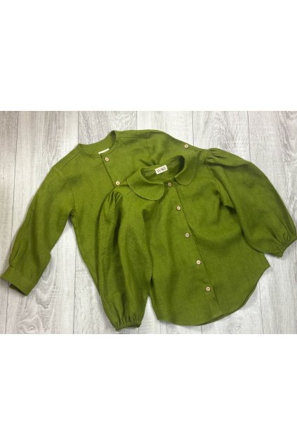 Detská ľanová košieľka s dlhými puf rukávmi