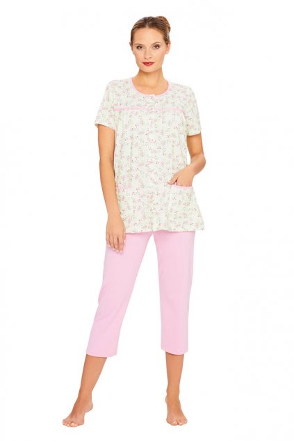 Dámské pyžamo s krátkým rukávem a 3/4 nohavicemi, 104371 853, růžová (Velikost M)