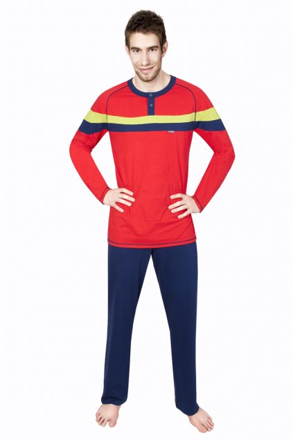 Pánské pyžamo s dlouhým rukávem, 20445 690, červená/modrá (Velikost M)