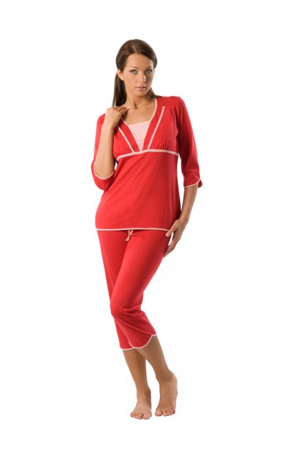 Dámské pyžamo s 3/4 rukávem, 104118 598, červená (Velikost S)