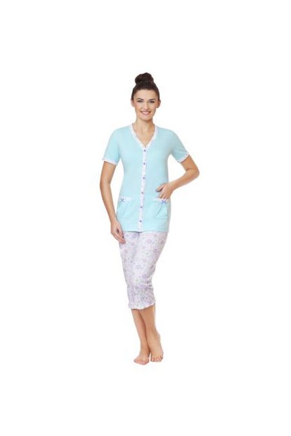 Dámské pyžamo s krátkým rukávem a 3/4 nohavicemi, 104332 16, modrá (Velikost M)