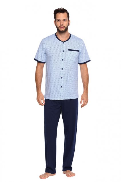Pánské pyžamo s krátkým rukávem a dlouhými nohavicemi, 204122 40, světle modrá (Velikost M)