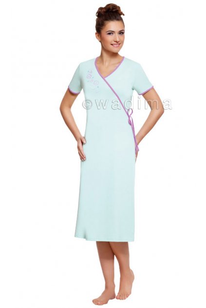 Dámská noční košile s krátkým rukávem, 104270 114, mátová (Velikost M)