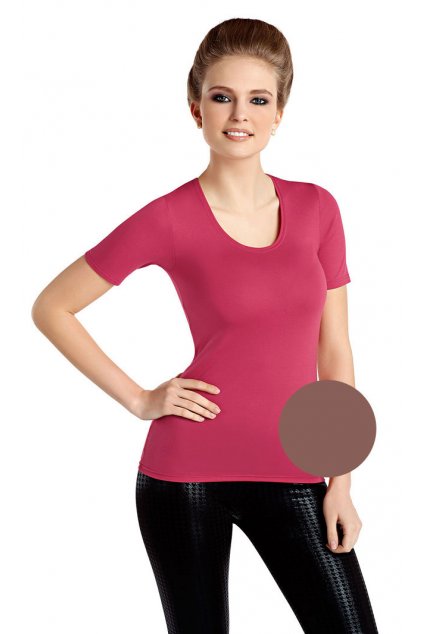 Dámská halenka s krátkým rukávem, 103126 333, hnědá (Velikost L)