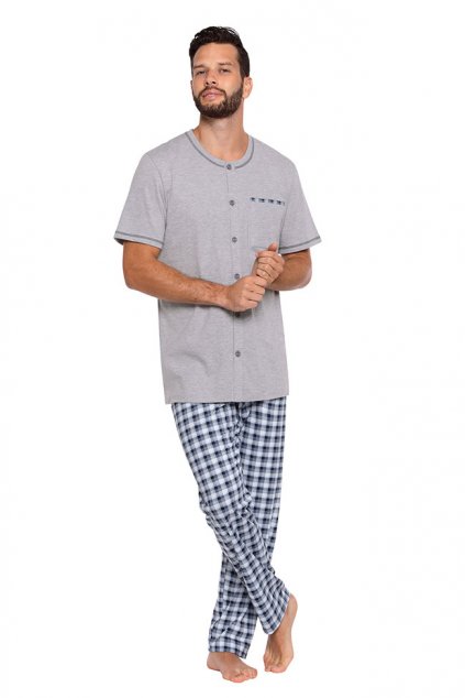 Pánské pyžamo s krátkým rukávem a dlouhými nohavicemi, 204120 30, šedá (Velikost M)