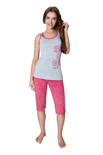 Dámské pyžamo se širokými ramínky, 104222 714, šedá/růžová (Velikost XXL)
