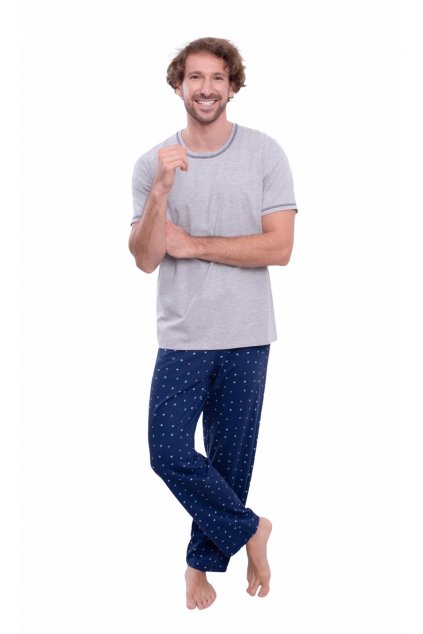 Pánské pyžamo s krátkým rukávem a dlouhými nohavicemi, 204148 30, šedá (Velikost XXL)