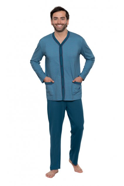 Pánské pyžamo s dlouhým rukávem, 204135 496, modrá (Velikost XXL)