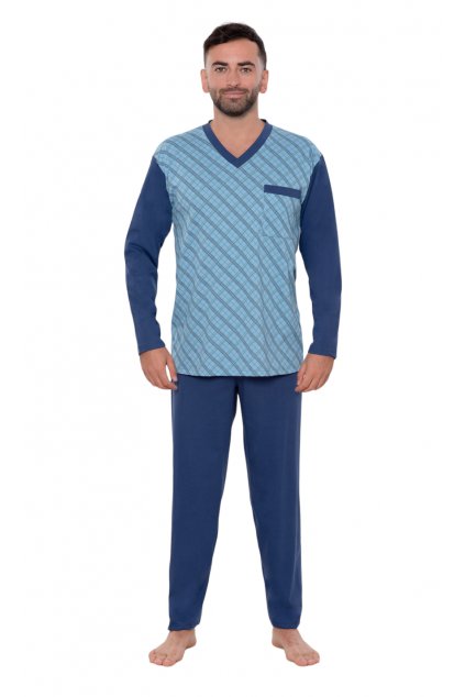 Pánské pyžamo s dlouhým rukávem, 204ERNESTd 367, modrá (Velikost XXL)
