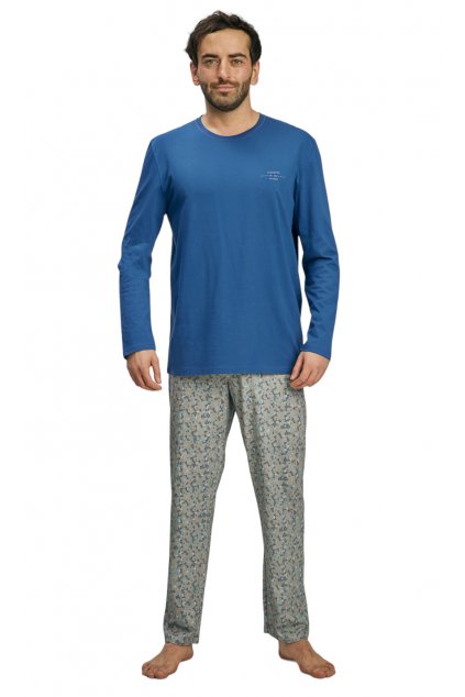 Pánské pyžamo s dlouhým rukávem, 204186 259, modrá (Velikost L)